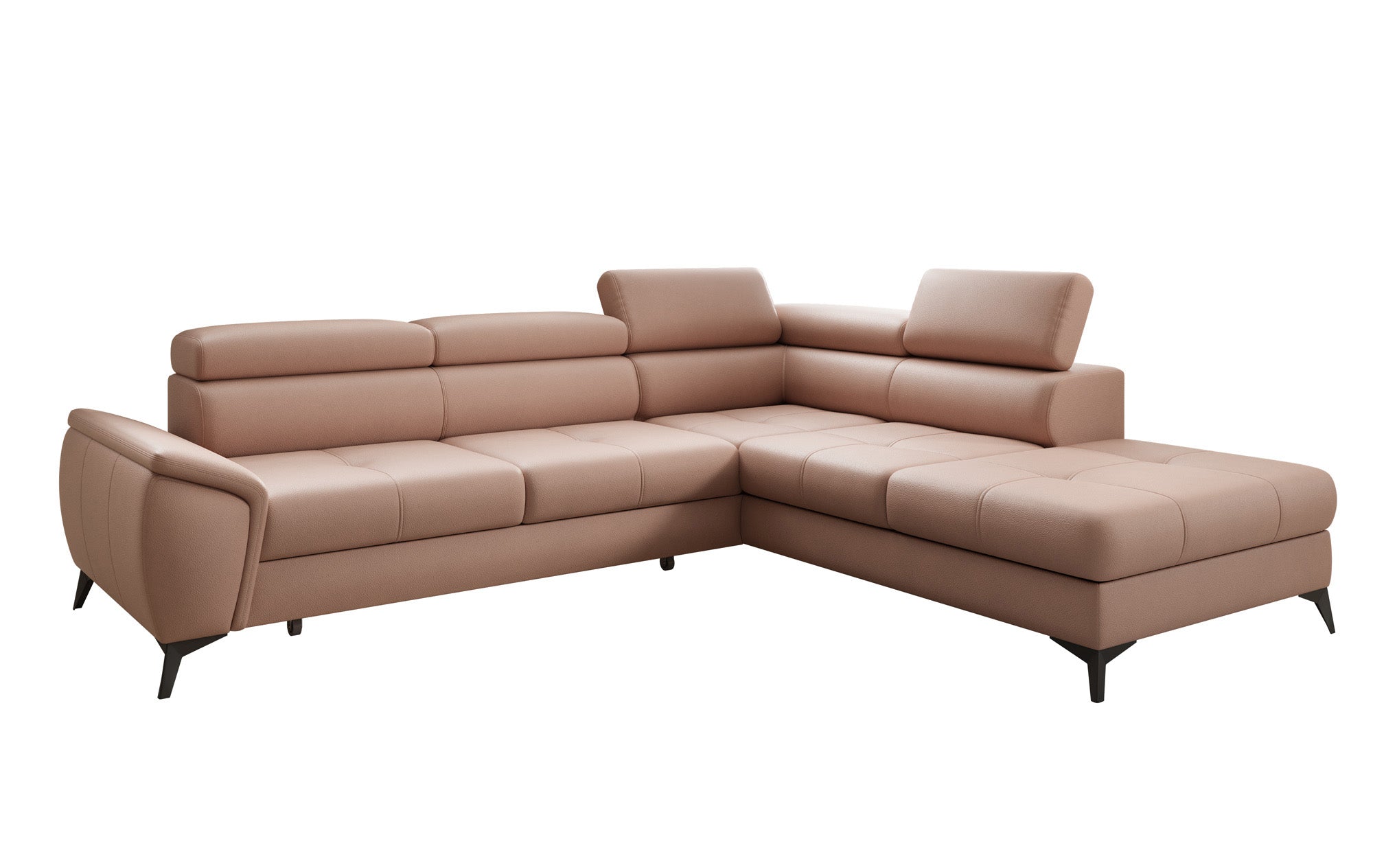 Designer L Sofa Aveline with Sleeping Function and Storage in Genuine Leather