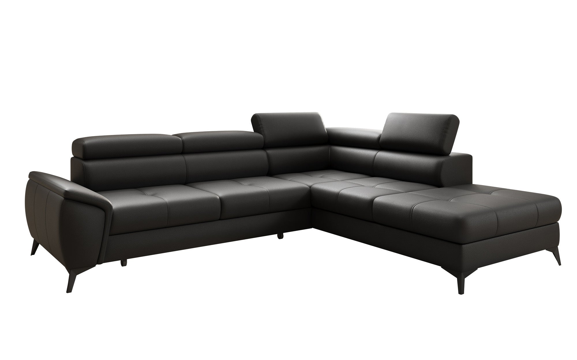 Designer L Sofa Aveline with Sleeping Function and Storage in Genuine Leather