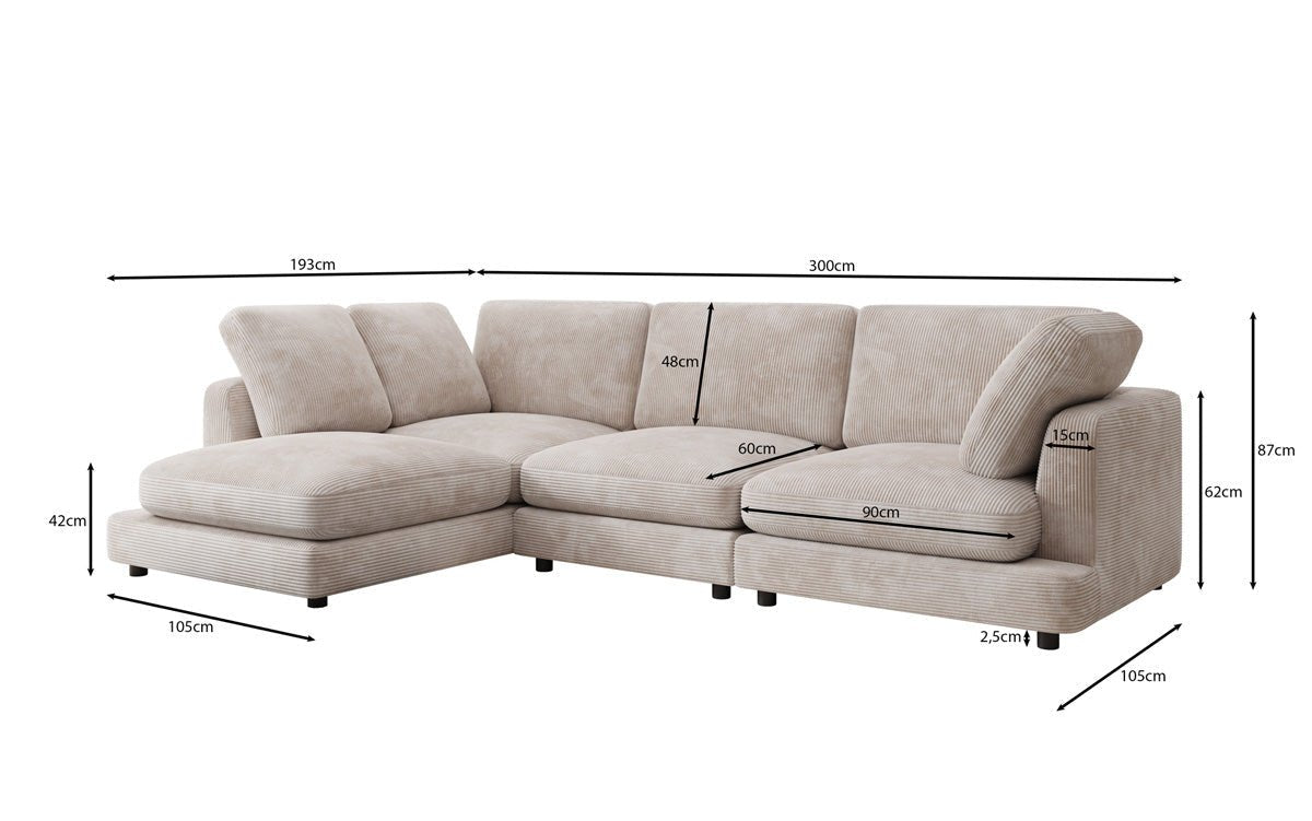 Designer Sofa Thalessa L in Corduroy