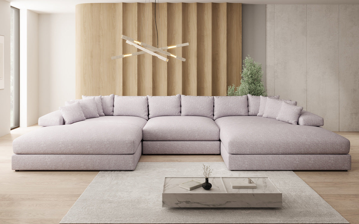 Designer Sofa Bernardo U with Wide Ottoman in Textured Fabric