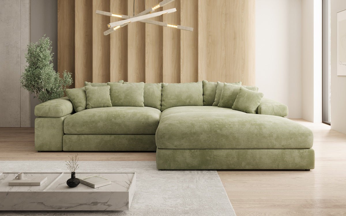 Designer Sofa Bernardo with wide Ottoman in Corduroy