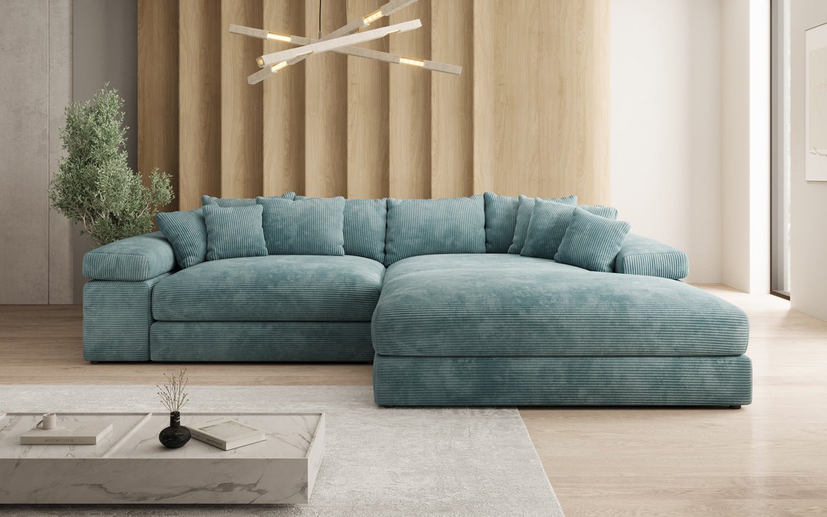 Designer Sofa Bernardo with wide Ottoman in Corduroy