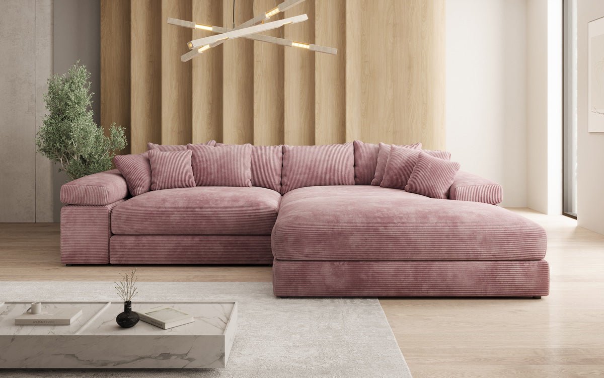 Designer Sofa Bernardo with wide Ottoman in Corduroy