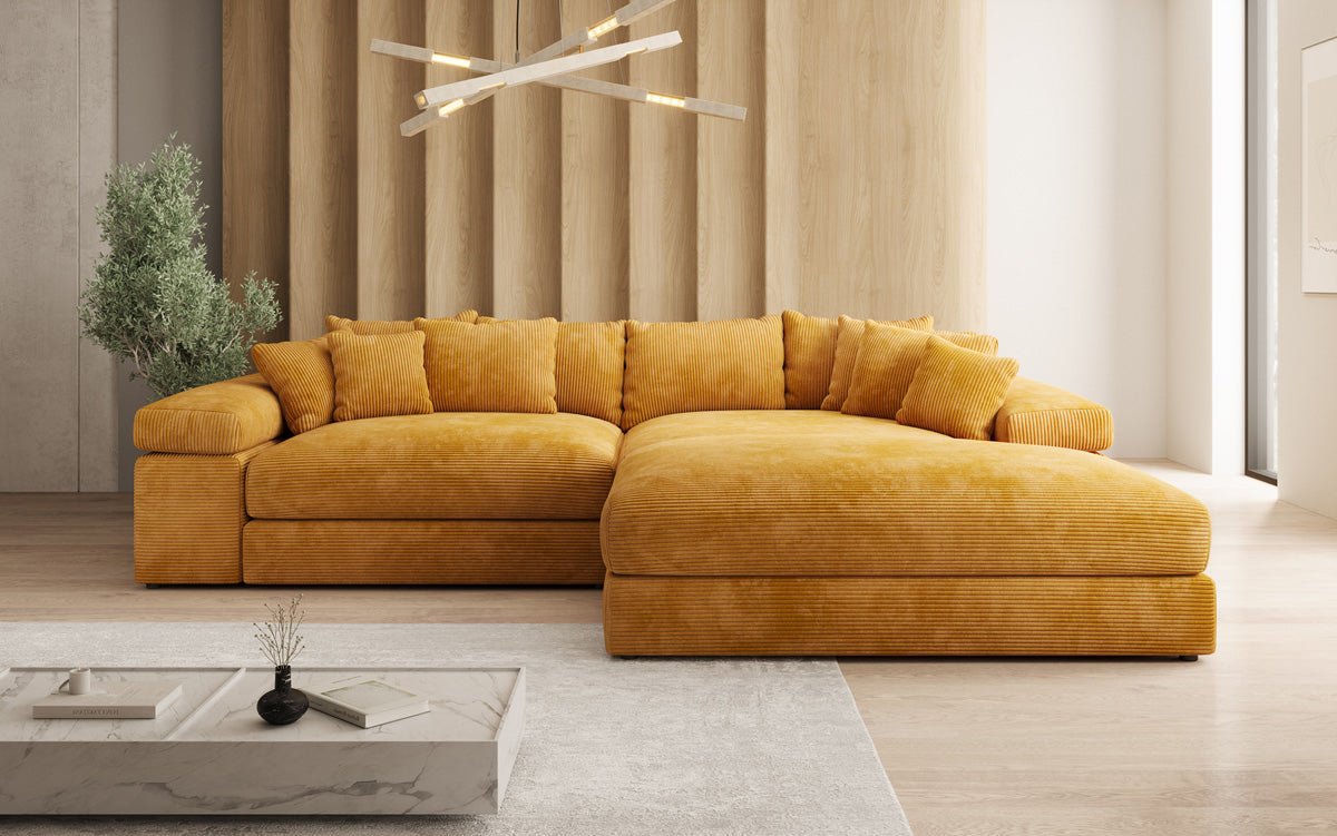 Designer Sofa Bernardo with wide Ottoman in Corduroy