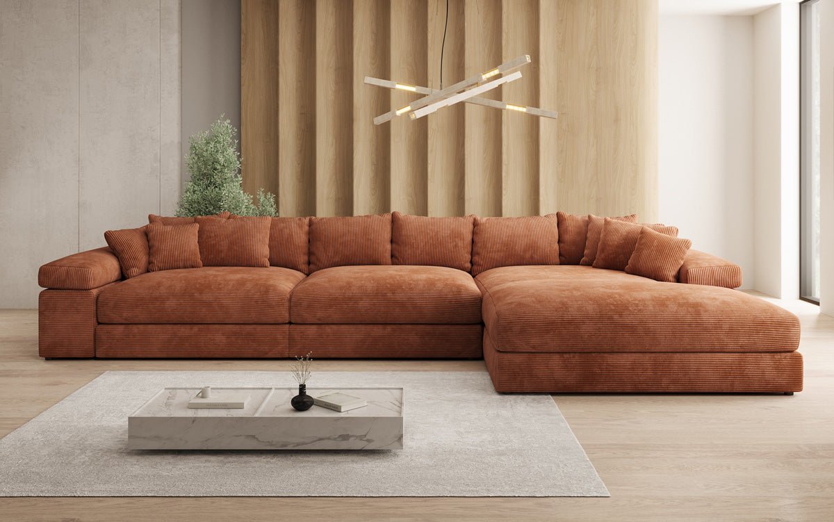 Designer Sofa Bernardo L Maxi with Wide Ottoman in Corduroy