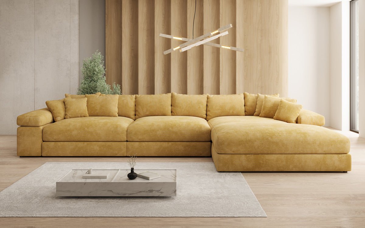 Designer Sofa Bernardo L Maxi with Wide Ottoman in Corduroy