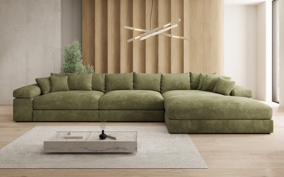 Designer Sofa Bernardo L Maxi with Wide Ottoman in Corduroy