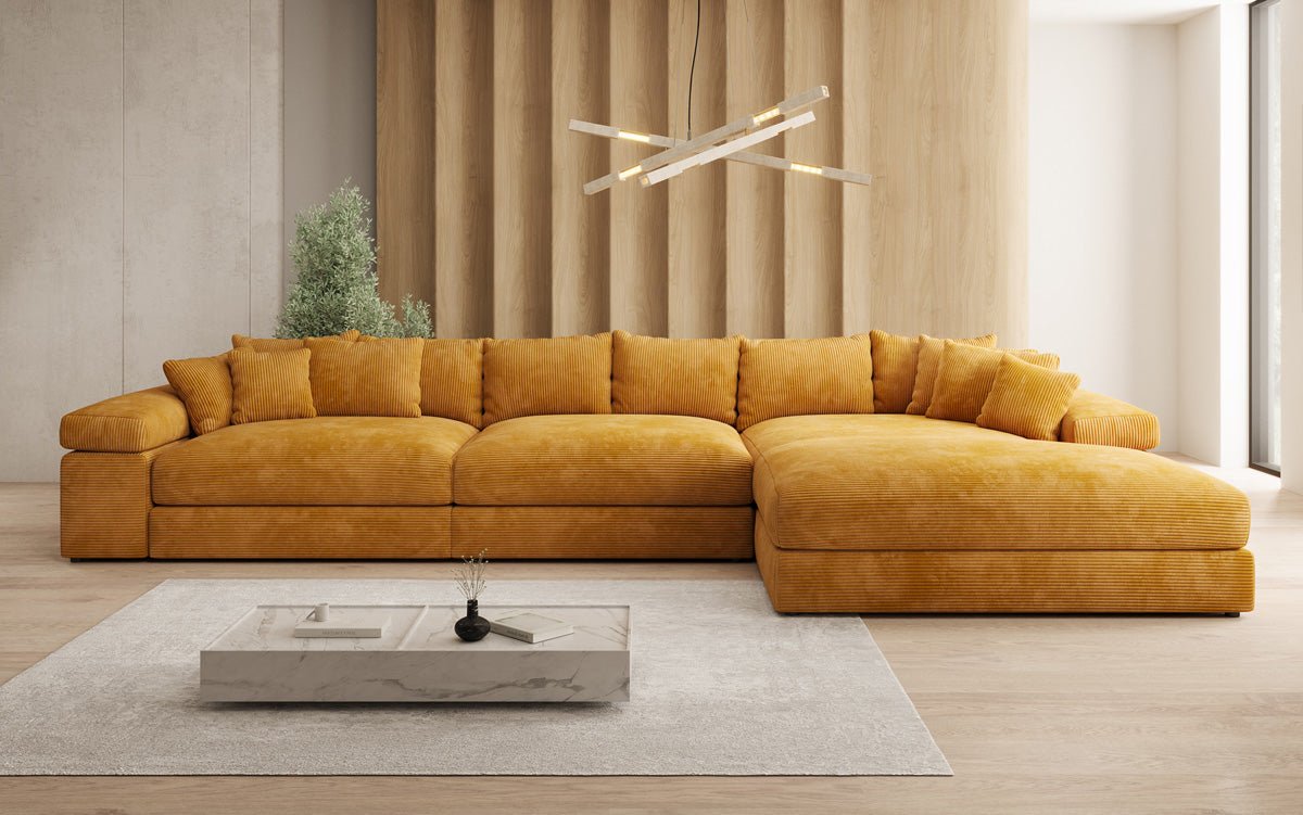 Designer Sofa Bernardo L Maxi with Wide Ottoman in Corduroy