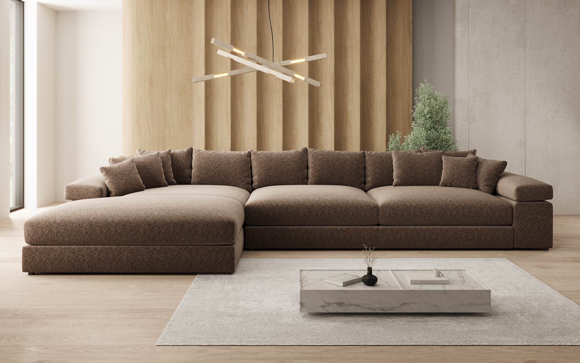 Designer sofa Bernardo L Maxi with wide ottoman in textured fabric