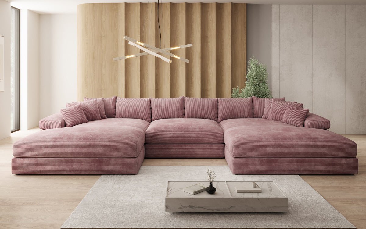 Designer Sofa Bernardo U mit breiter Ottomane in Cord