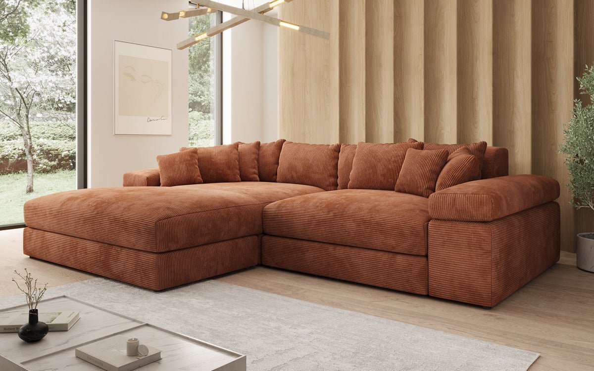 Designer Sofa Bernardo with wide Ottoman in Corduroy