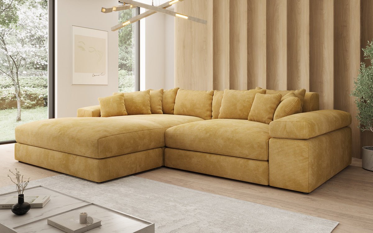 Designer Sofa Bernardo with wide Ottoman in Corduroy
