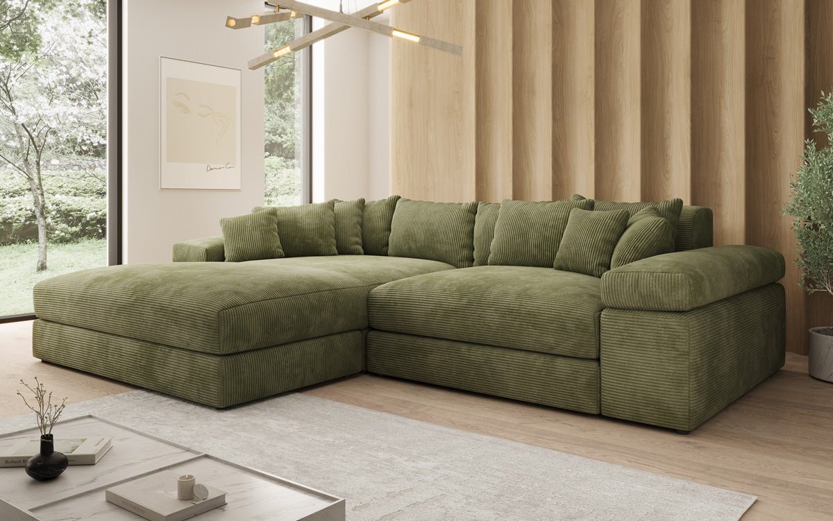 Designer Sofa Bernardo with wide Ottoman in Corduroy