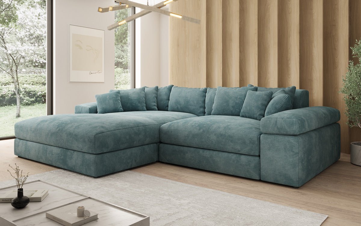 Designer Sofa Bernardo with wide Ottoman in Corduroy