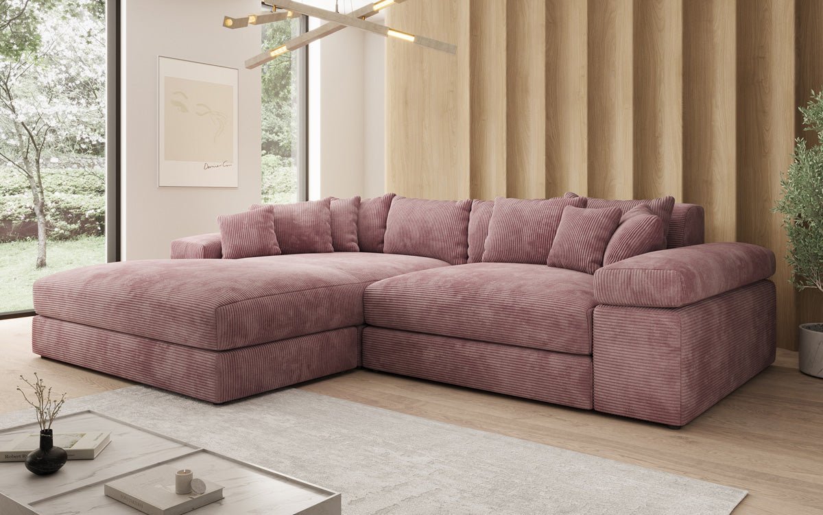 Designer Sofa Bernardo with wide Ottoman in Corduroy