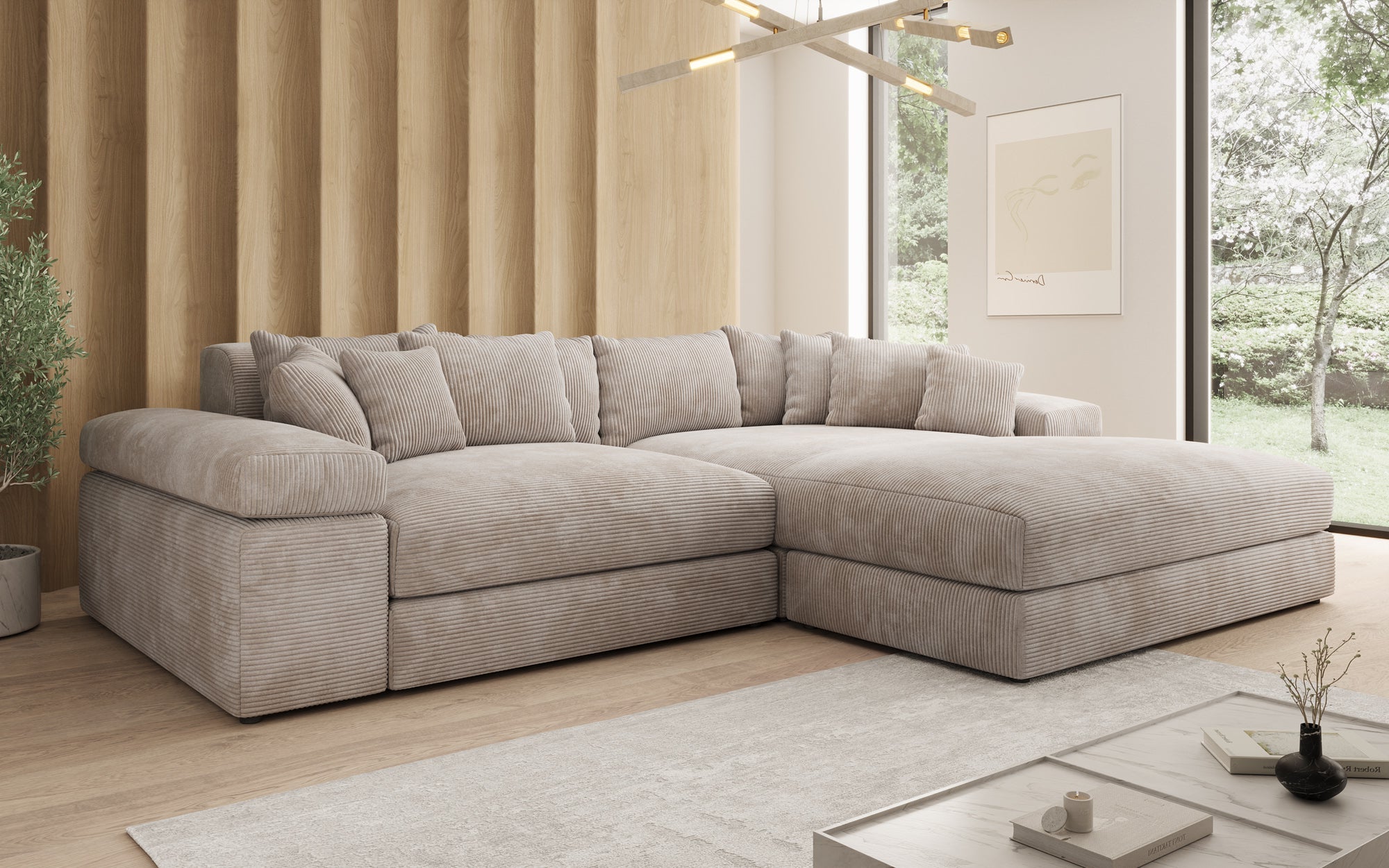 Designer Sofa Bernardo mit breiter Ottomane in Cord