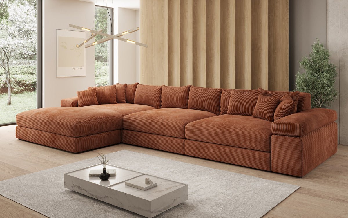 Designer Sofa Bernardo L Maxi with Wide Ottoman in Corduroy