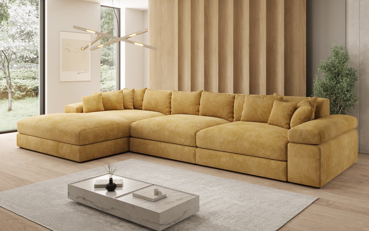 Designer Sofa Bernardo L Maxi with Wide Ottoman in Corduroy