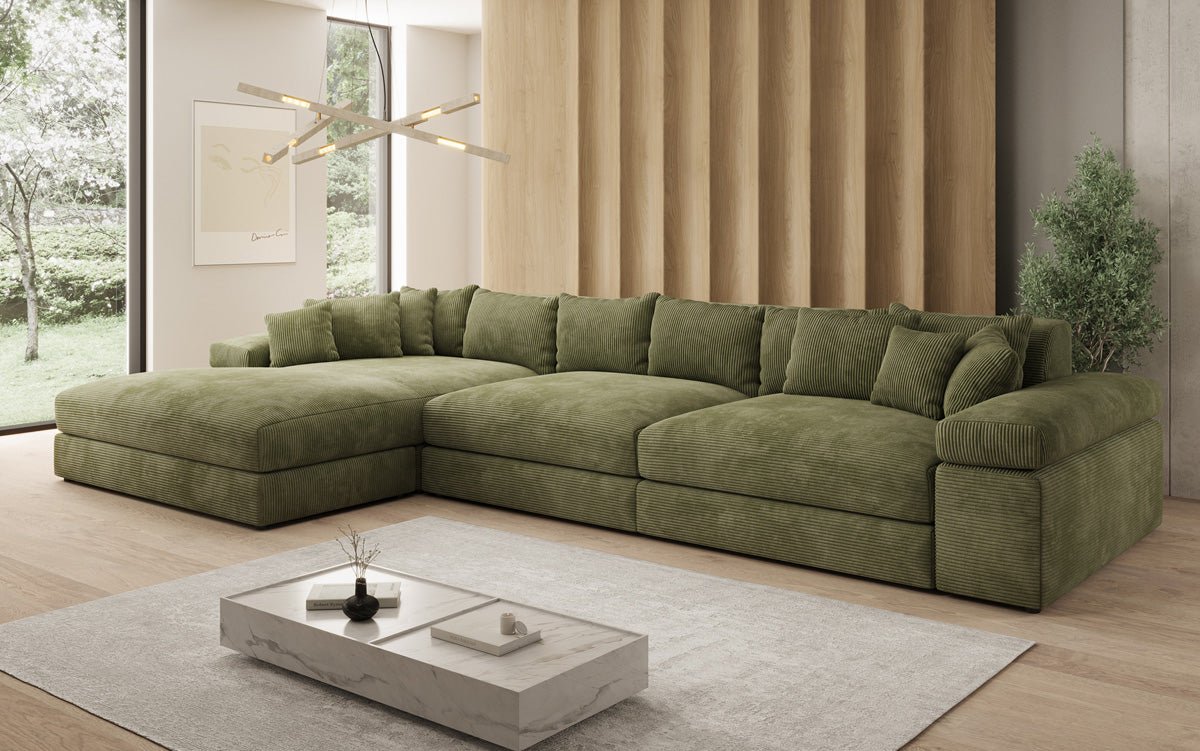 Designer Sofa Bernardo L Maxi with Wide Ottoman in Corduroy