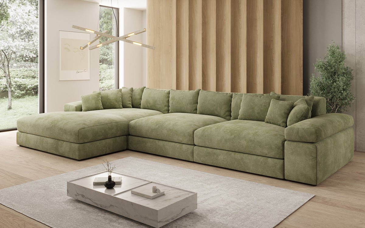 Designer Sofa Bernardo L Maxi with Wide Ottoman in Corduroy