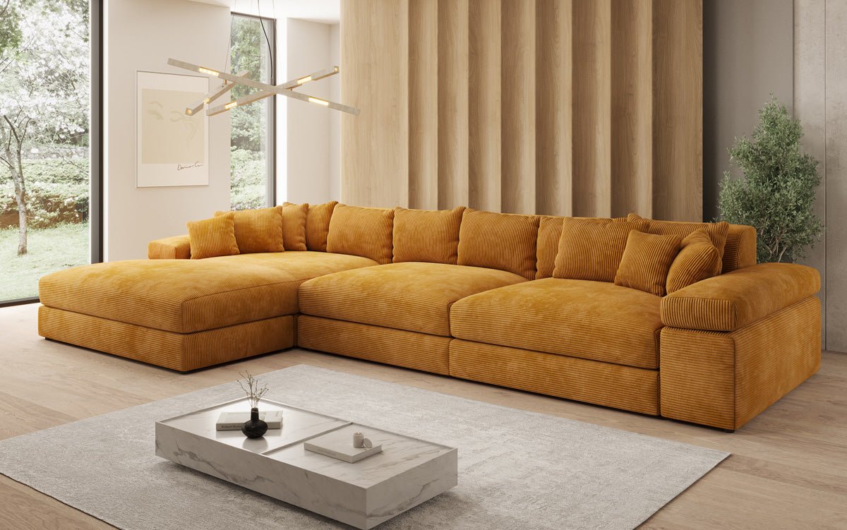 Designer Sofa Bernardo L Maxi with Wide Ottoman in Corduroy