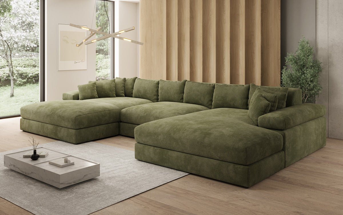 Designer Sofa Bernardo U mit breiter Ottomane in Cord