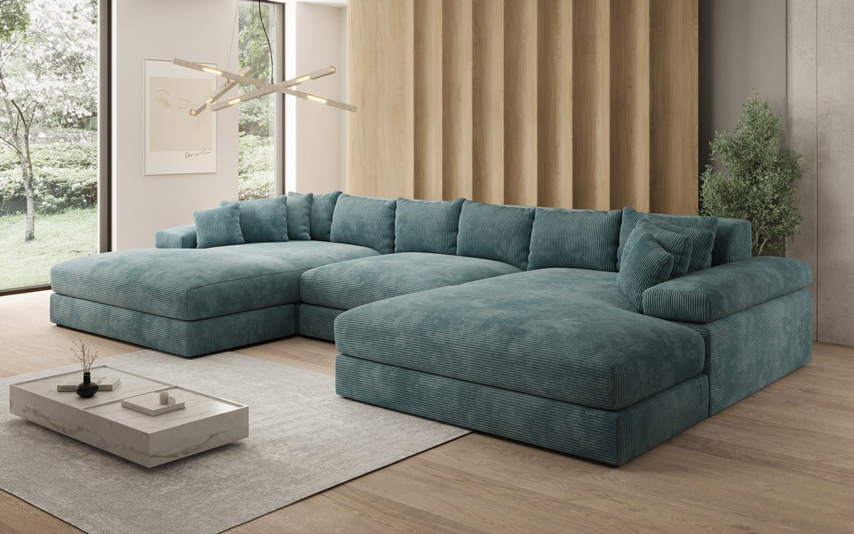 Designer Sofa Bernardo U mit breiter Ottomane in Cord