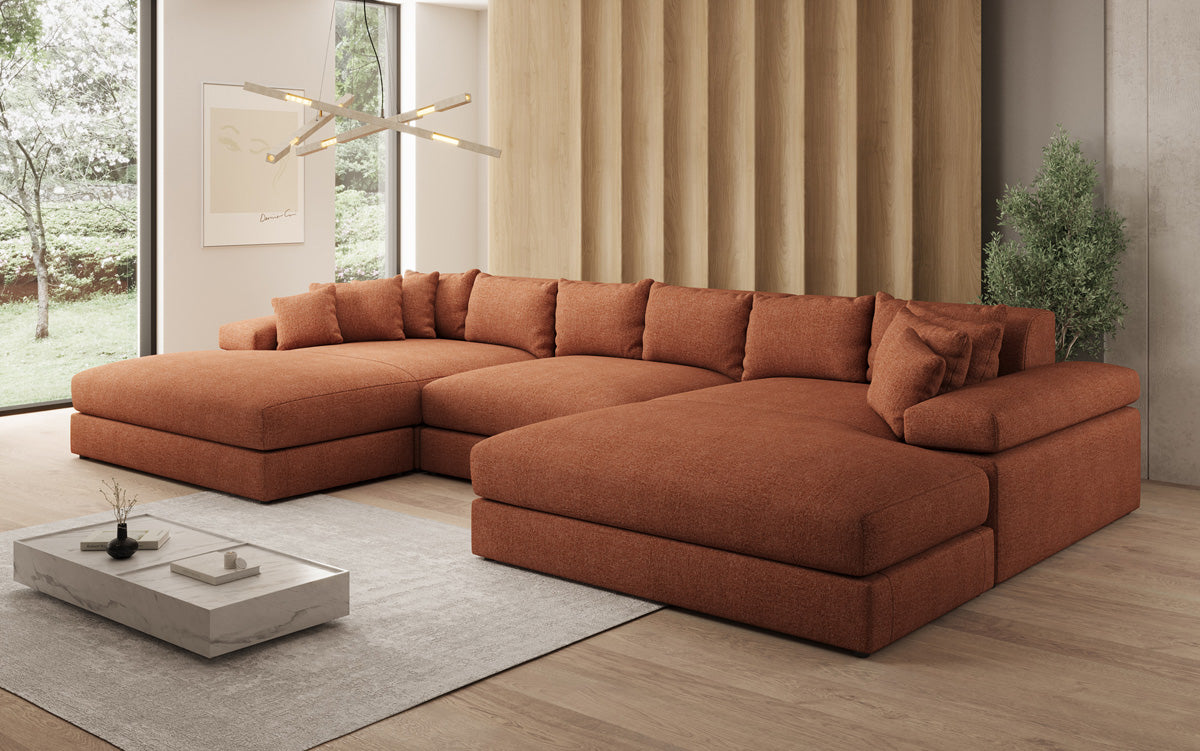 Designer Sofa Bernardo U with Wide Ottoman in Textured Fabric