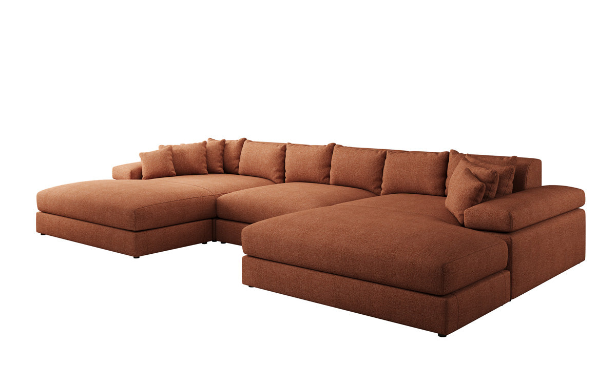 Designer Sofa Bernardo U with Wide Ottoman in Textured Fabric