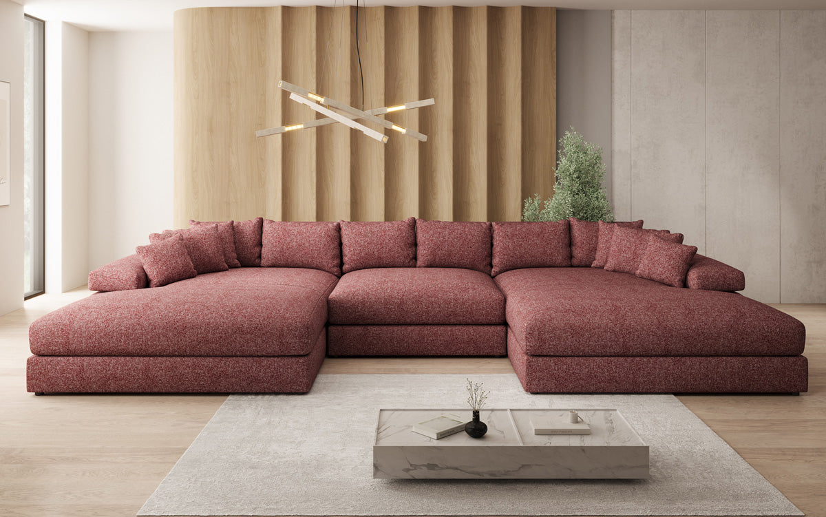 Designer Sofa Bernardo U with Wide Ottoman in Textured Fabric