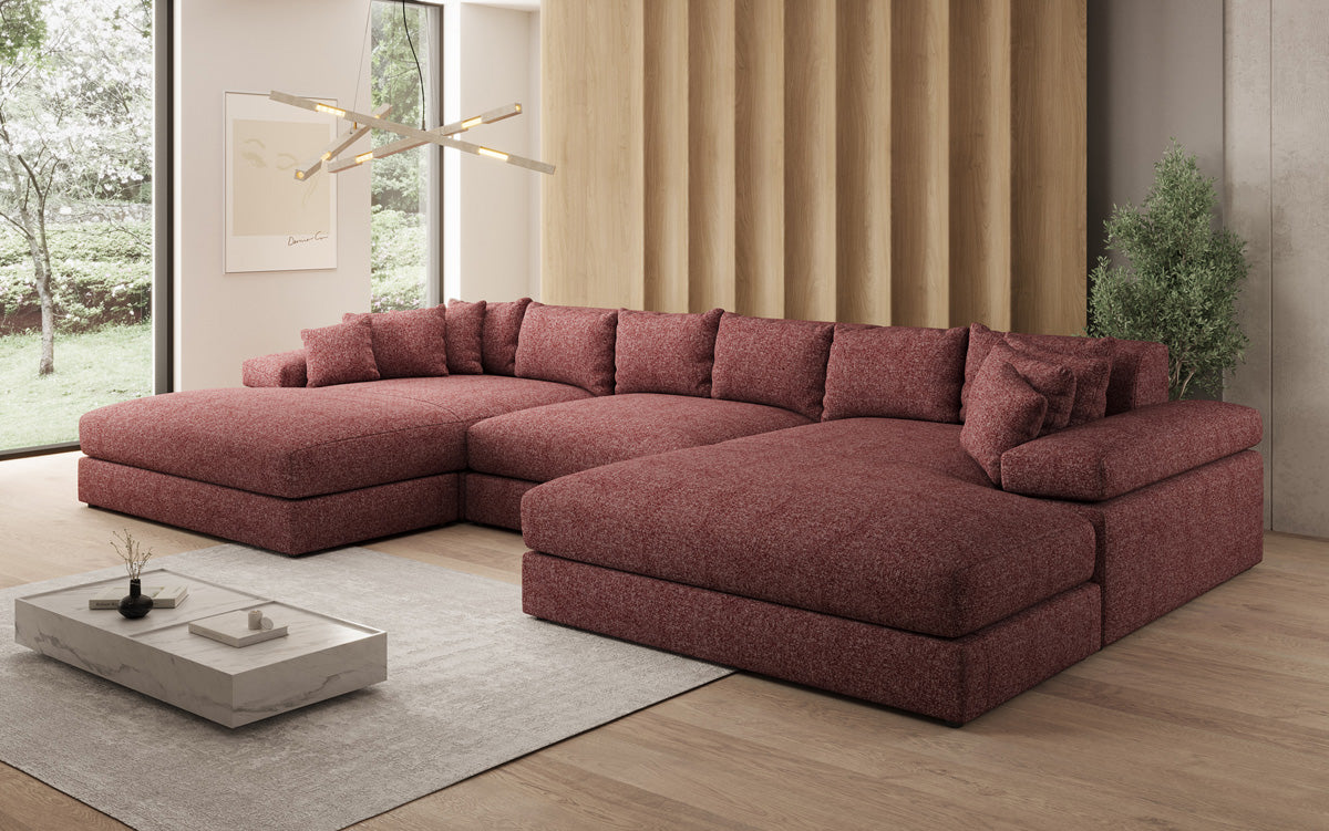 Designer Sofa Bernardo U with Wide Ottoman in Textured Fabric