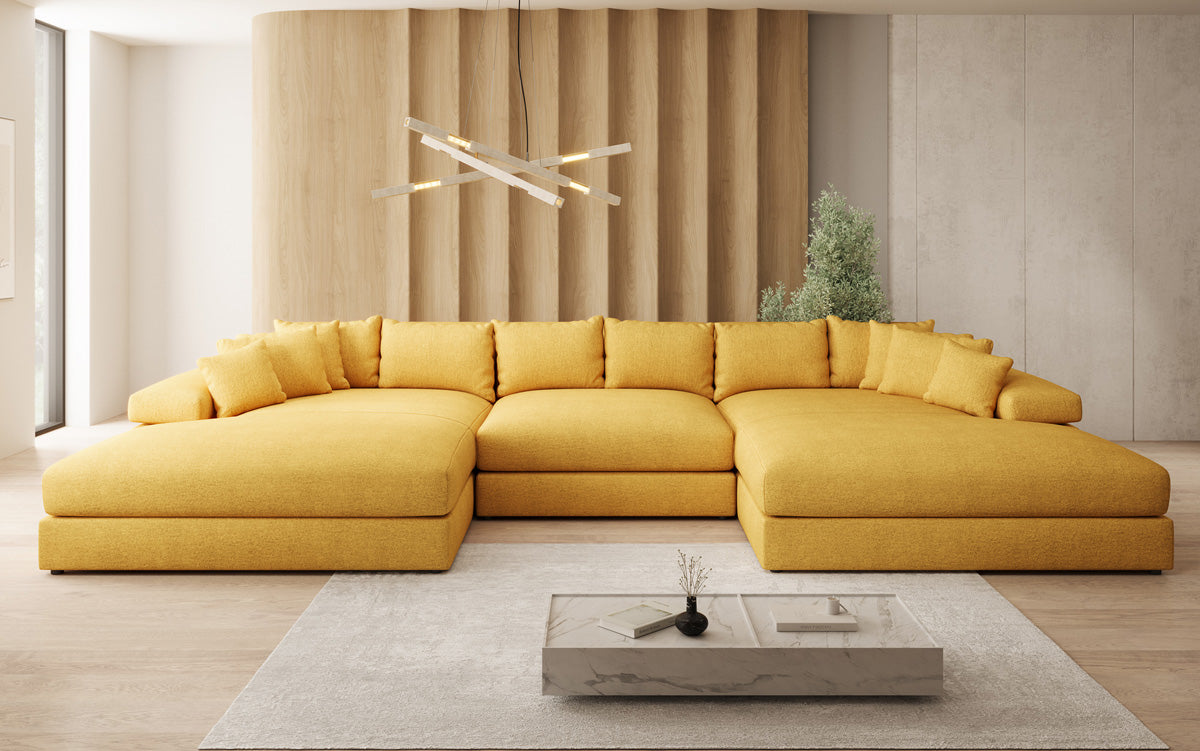 Designer Sofa Bernardo U with Wide Ottoman in Textured Fabric