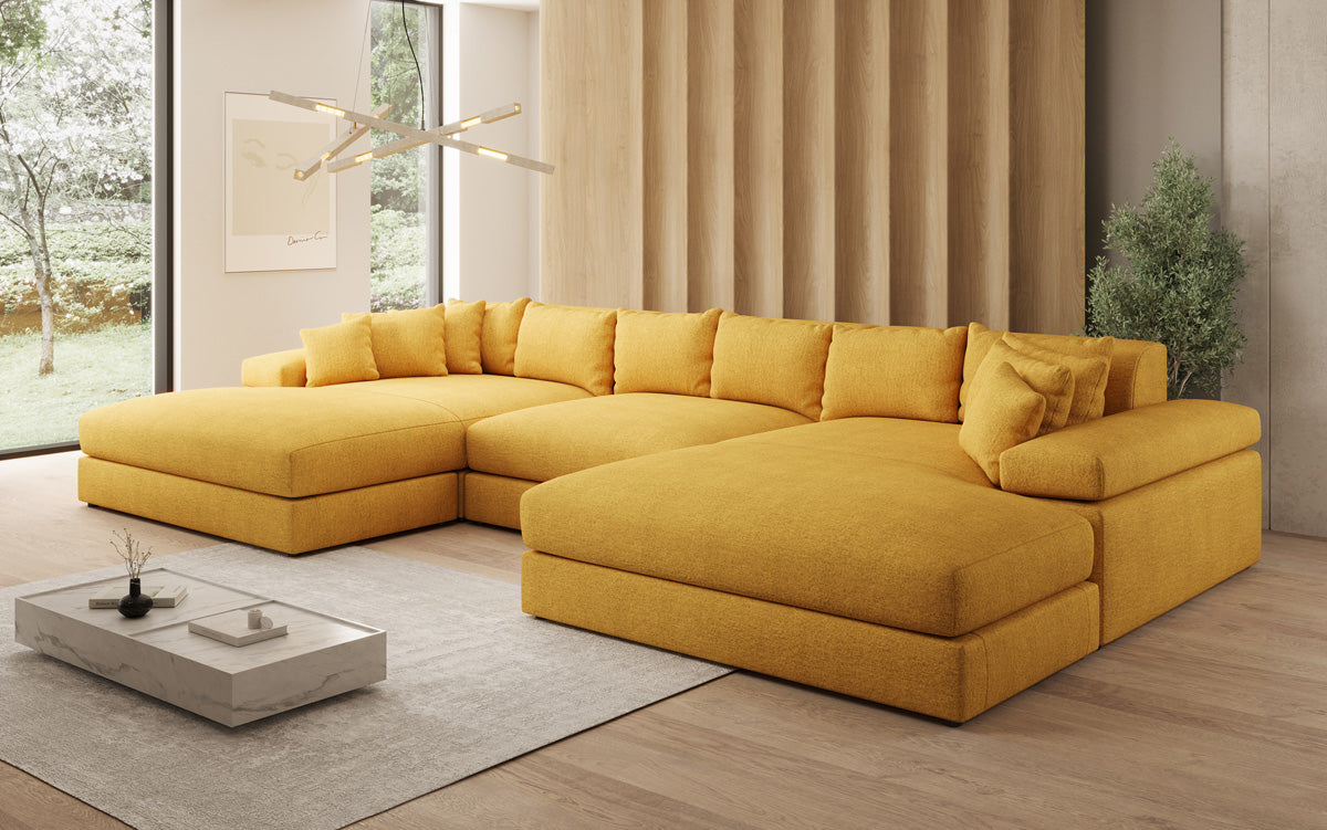 Designer Sofa Bernardo U with Wide Ottoman in Textured Fabric