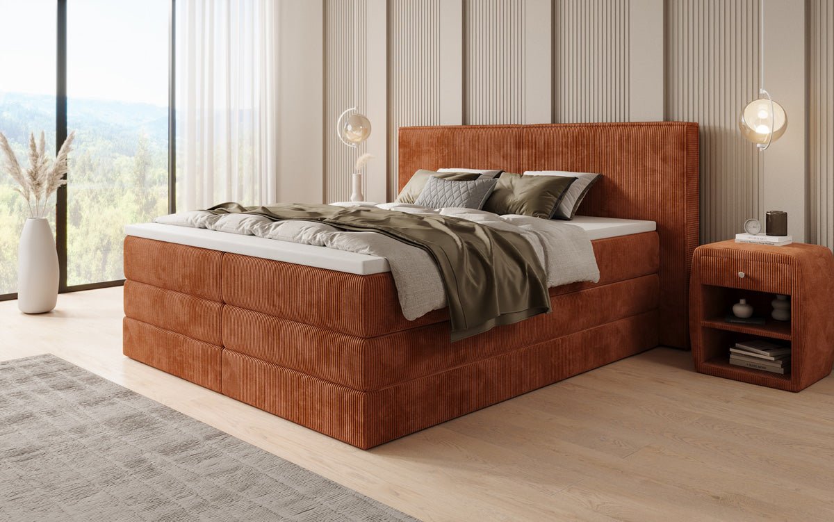 Boxspringbett Ophelia mit hochklappbarem Stauraum in Cord