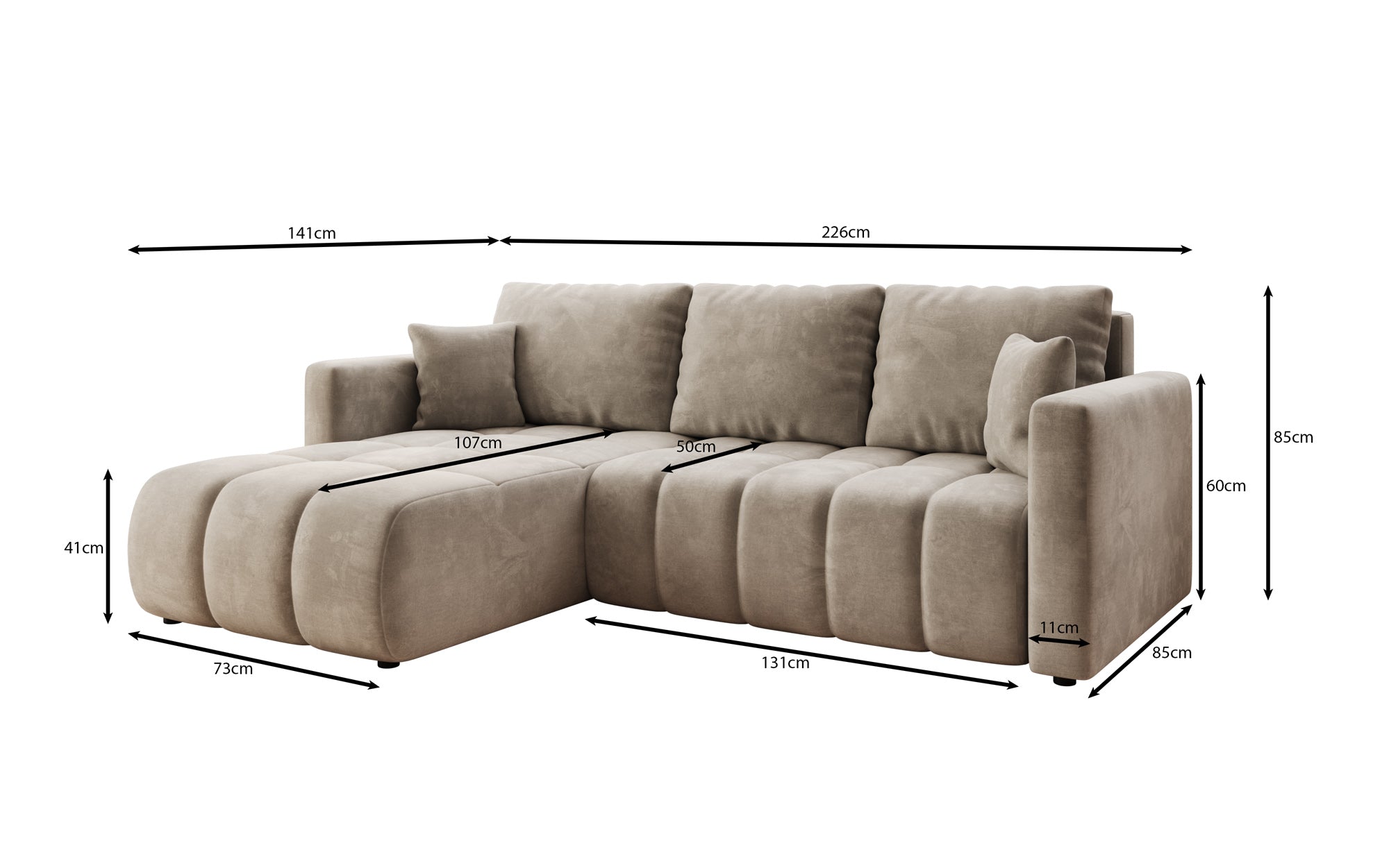 Designer sofa Beatrice L with sleeping and folding function in velvet