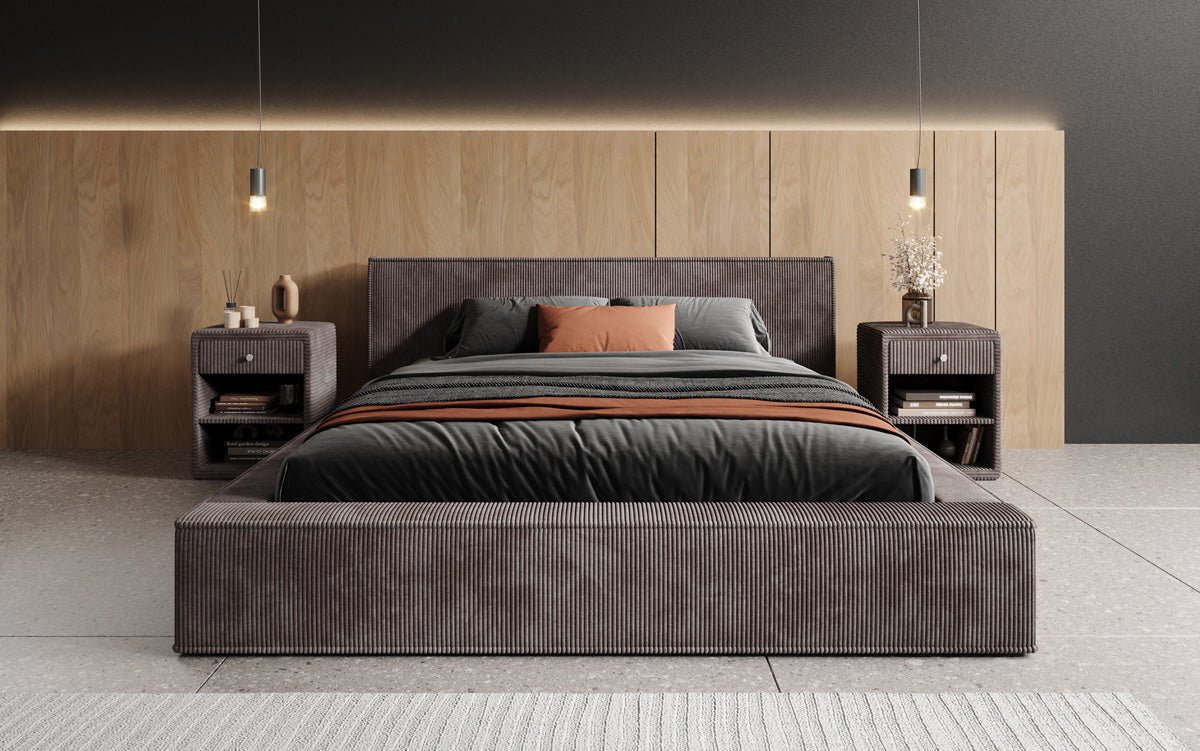 Designer Upholstered Bed Harmon in Corduroy with Storage