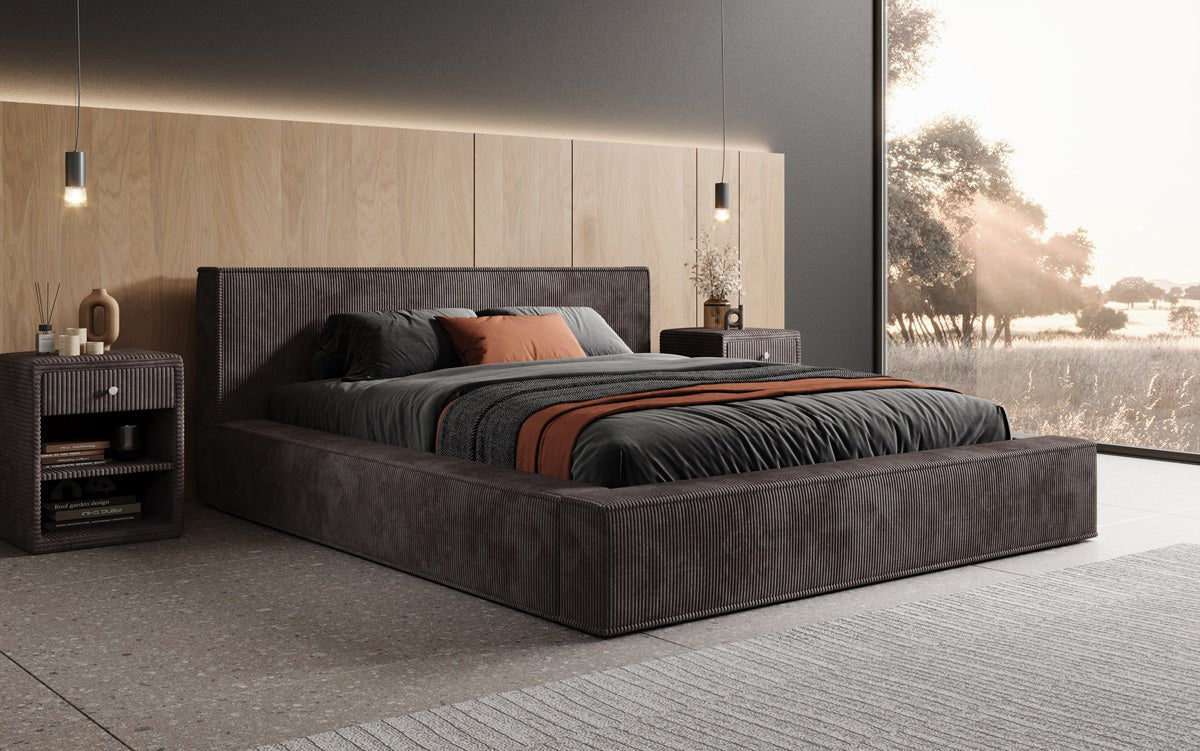 Designer Upholstered Bed Harmon in Corduroy with Storage