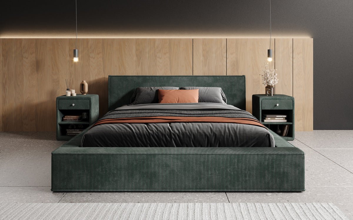 Designer Upholstered Bed Harmon in Corduroy with Storage