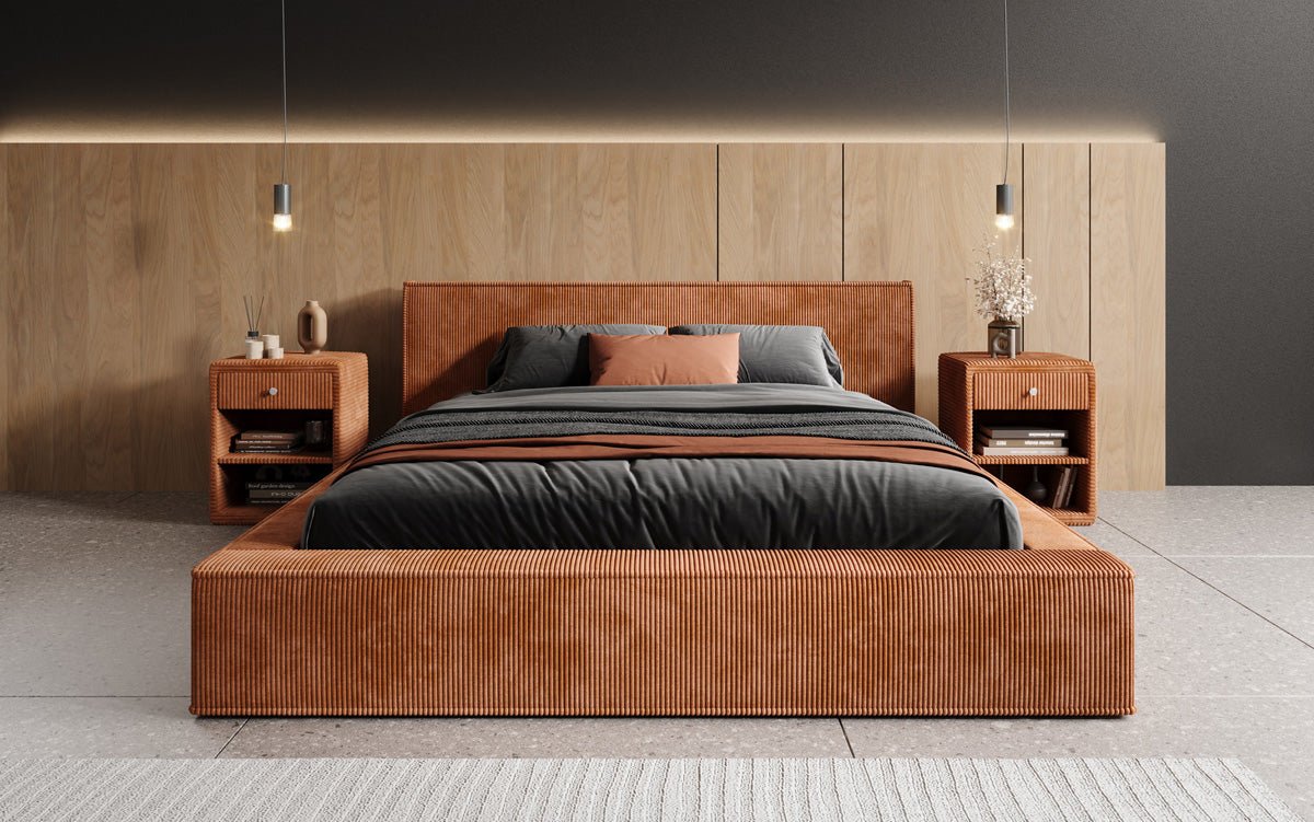 Designer Upholstered Bed Harmon in Corduroy with Storage