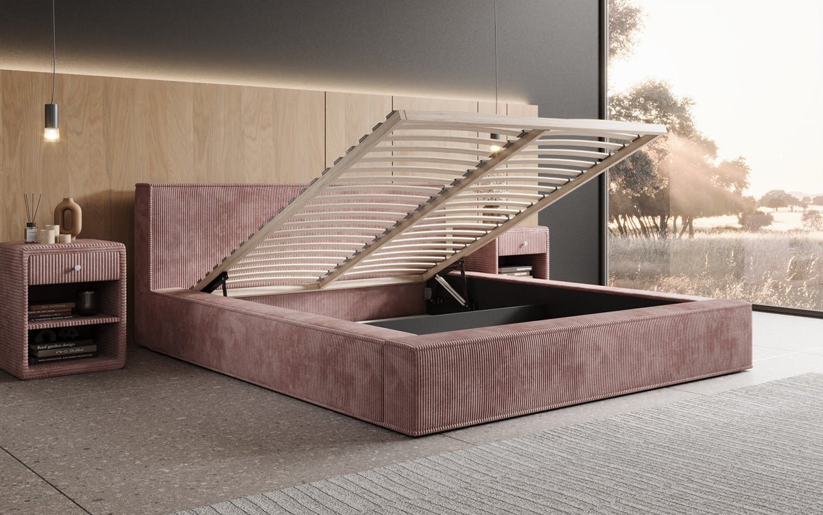 Designer Upholstered Bed Harmon in Corduroy with Storage