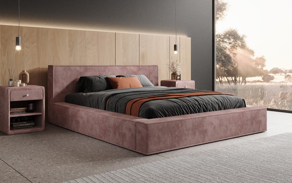 Designer Upholstered Bed Harmon in Corduroy with Storage