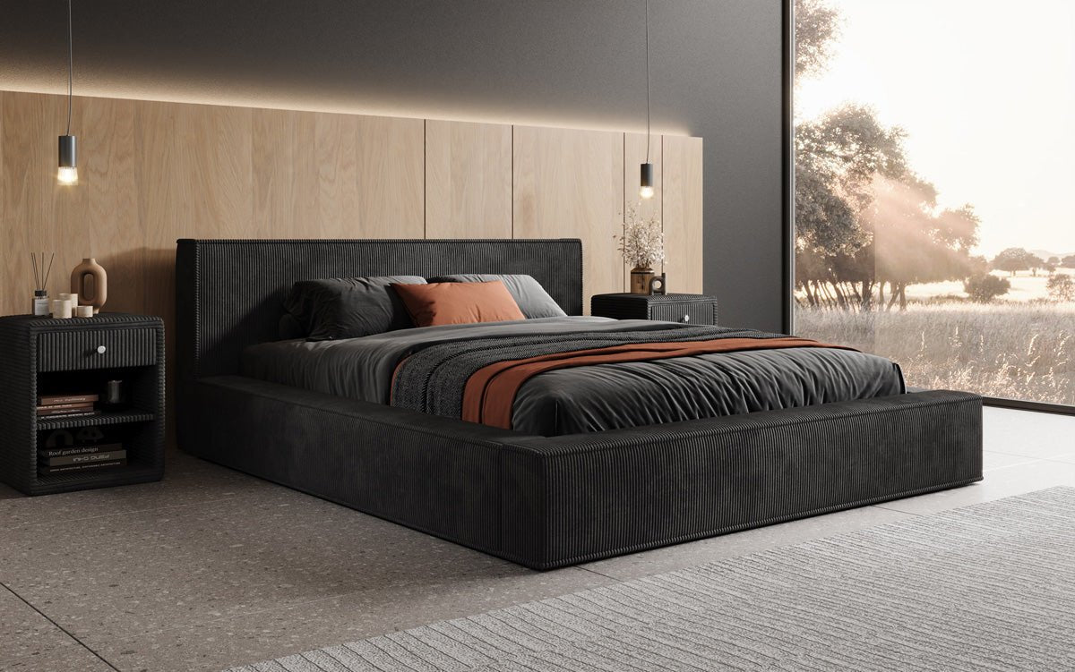 Designer Upholstered Bed Harmon in Corduroy with Storage