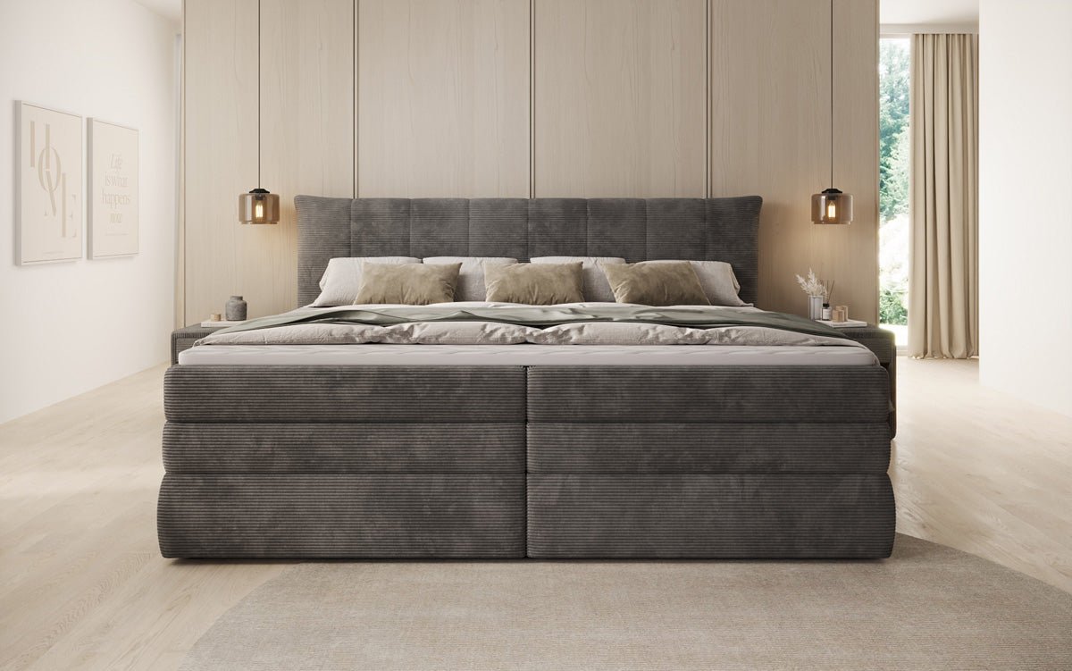 Familien Boxspringbett Stella in 220/240x200 mit Stauraum in Cord