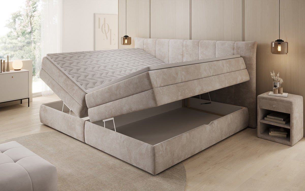 Familien Boxspringbett Stella in 220/240x200 mit Stauraum in Cord