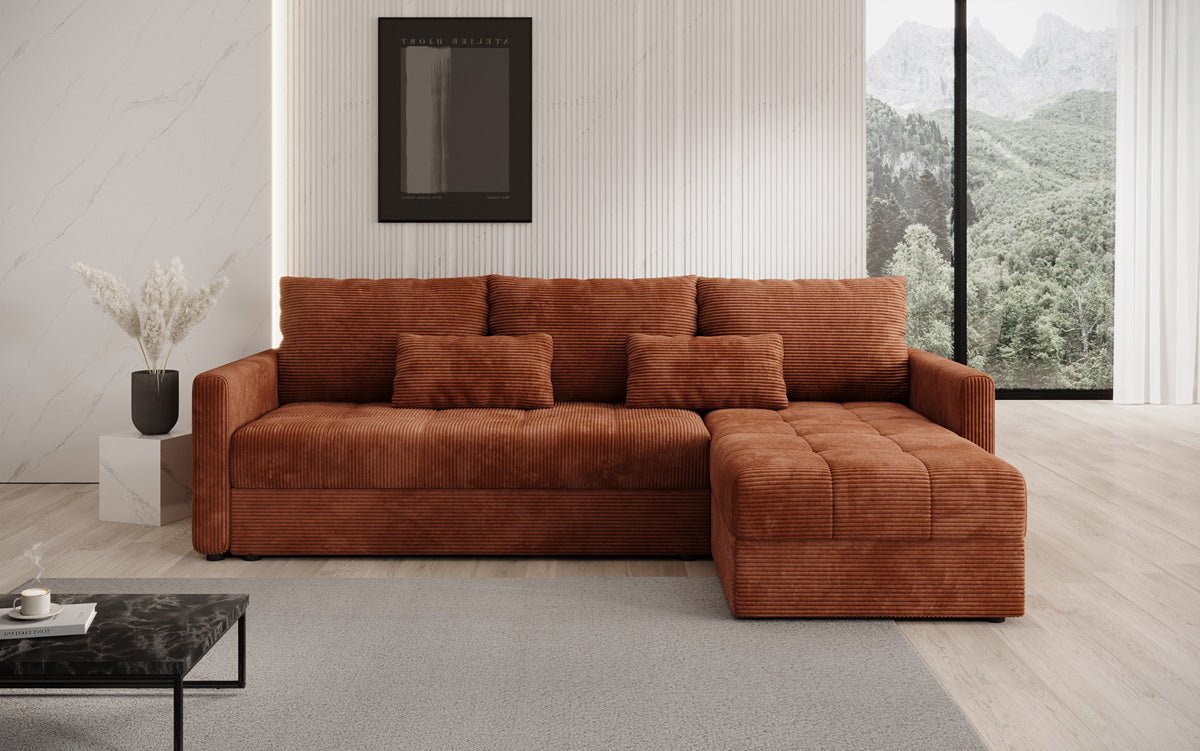 Designer sofa Roma in corduroy with sleeping and folding function