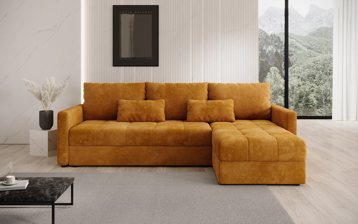 Designer sofa Roma in corduroy with sleeping and folding function