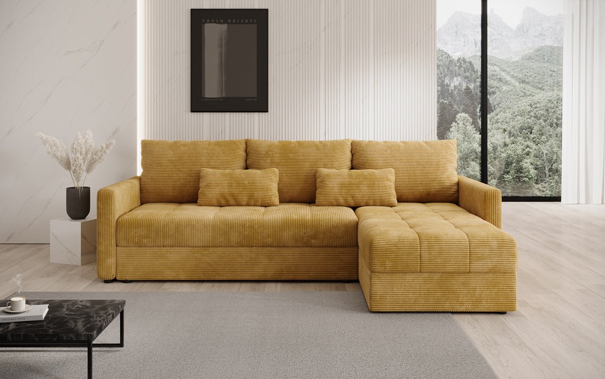 Designer sofa Roma in corduroy with sleeping and folding function