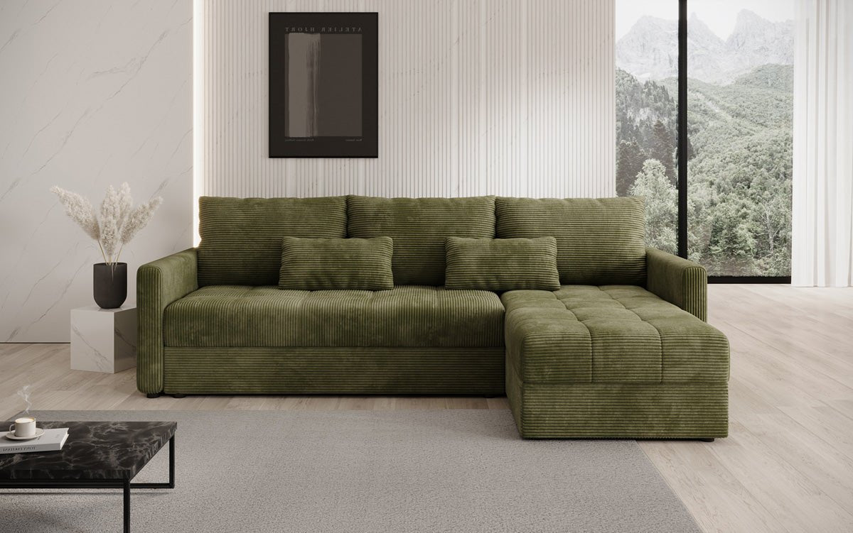 Designer sofa Roma in corduroy with sleeping and folding function