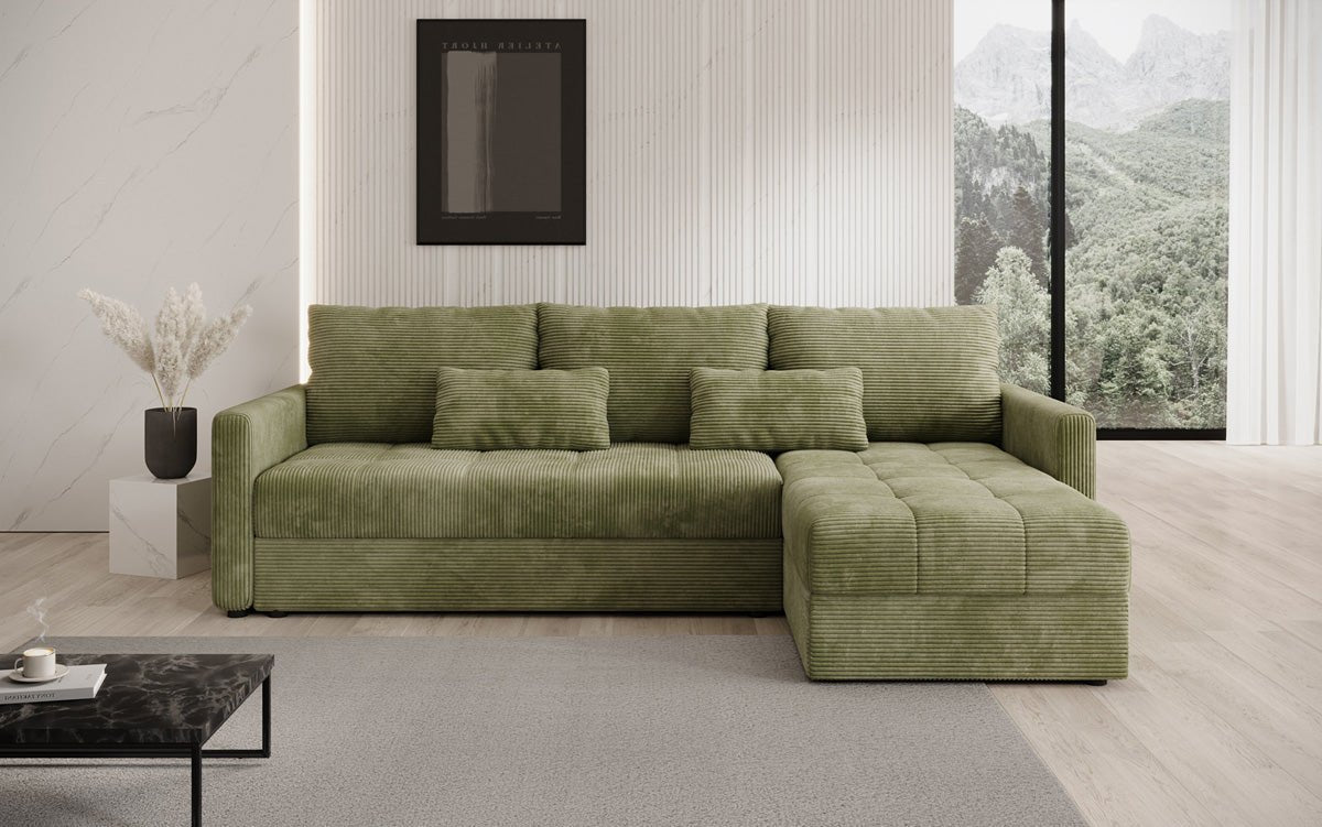 Designer sofa Roma in corduroy with sleeping and folding function
