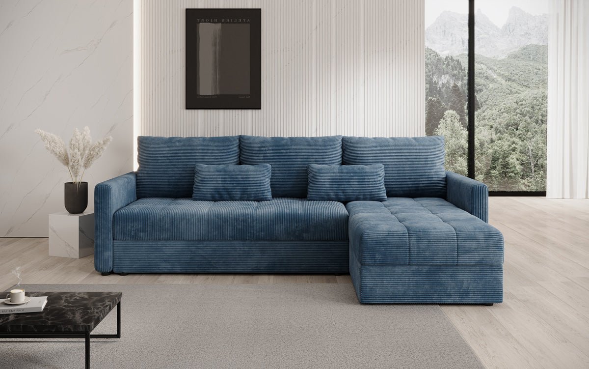 Designer sofa Roma in corduroy with sleeping and folding function